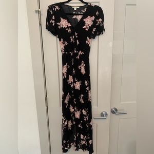 Black and Pink Floral Romper/Maxi Dress. Size XS.